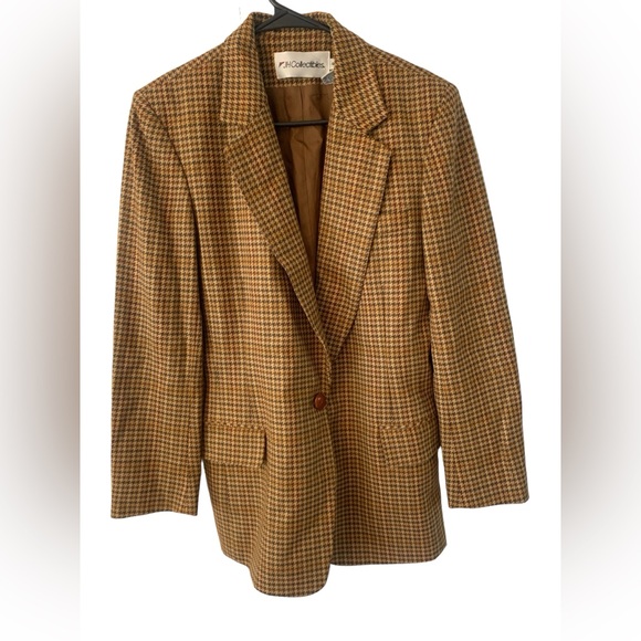 JH Collectibles Jackets & Blazers - Vintage Wool Blazer Womens 6 Beige Plaid JHCollectibles Fully Lined 1 Button USA